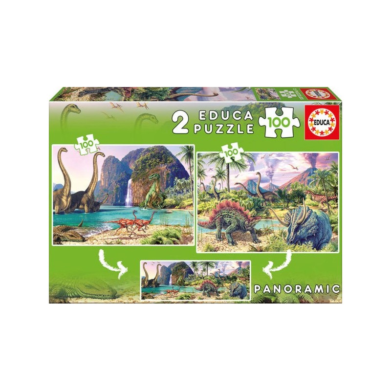 Dino World.  2 Puzzles de 100 piezas