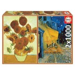 Los Girasoles + Terraza de Café por la Noche, Vincet Van Gogh. Puzzle 2x1000 piezas
