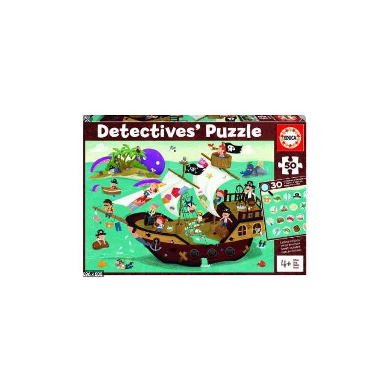 Educa 18896_ Puzzle detective. Barco Pirata 50 piezas