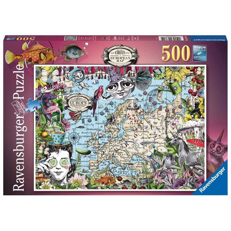 Ravensburger_ Mapa Europeo Quirky Circus. Puzzle 500 piezas.