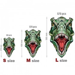 T-Rex. Puzzle de madera 129 piezas (tamaño M) - tamanos